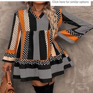 Shein Curve Striped Polka Dot Print Ruffled Hem Mini Dress Size 2X